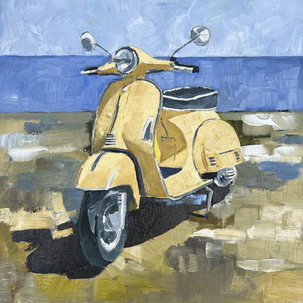 Yellow Vespa - Oil On Canvas